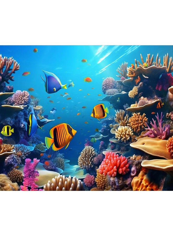 CaterRina Underwater World Aquarium Background Vibrant Coral Reef Tropical Fish Terrarium Background Deep Blue Ocean with Colorful Fish and Marine Life Fish Tank Backdrop Wallpaper Decor Poster 30x12in - Image 1
